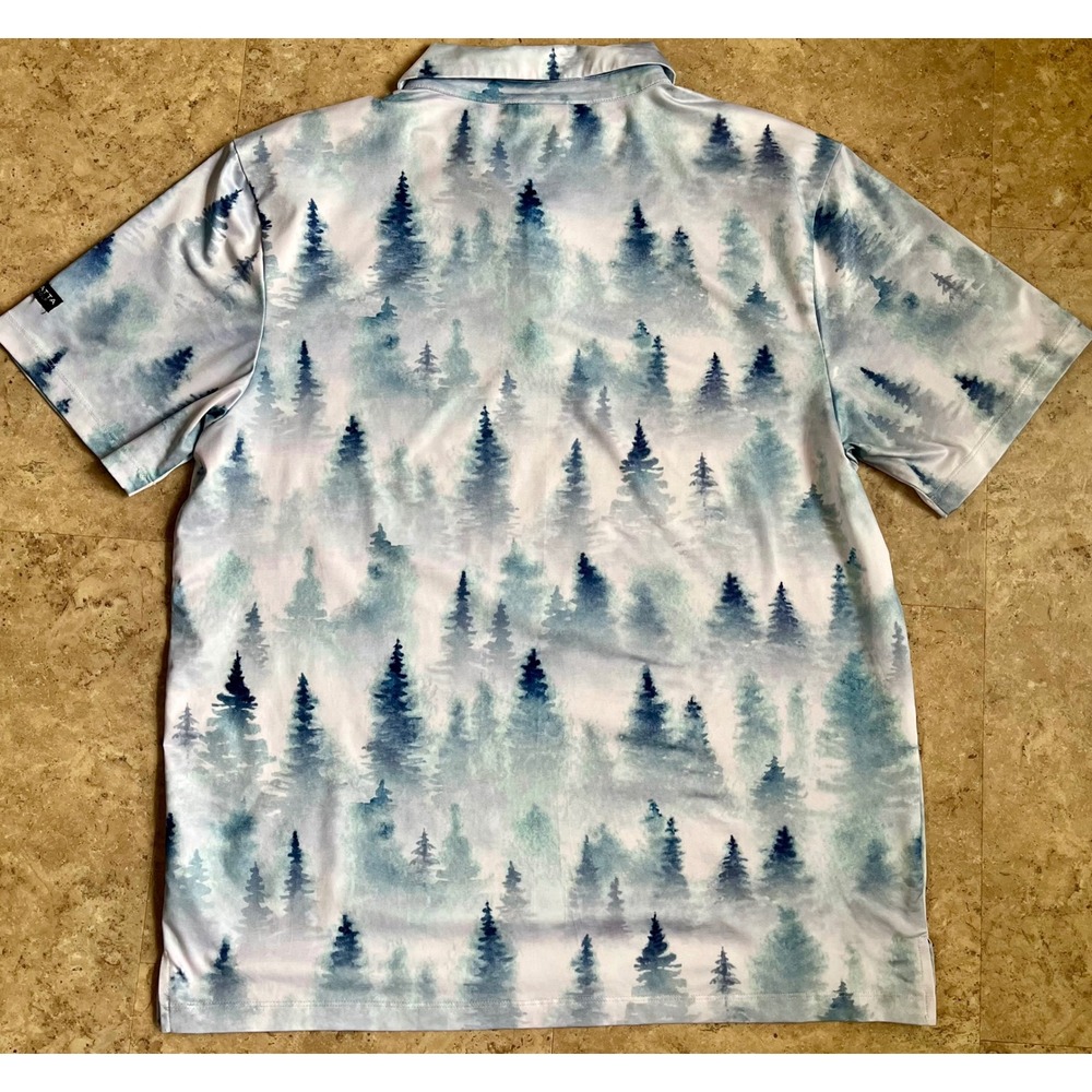 YATTA GOLF Men's Large Trees Forest Print Short Sleeve Polo Shirt Breathable AOP - Picture 3 of 8